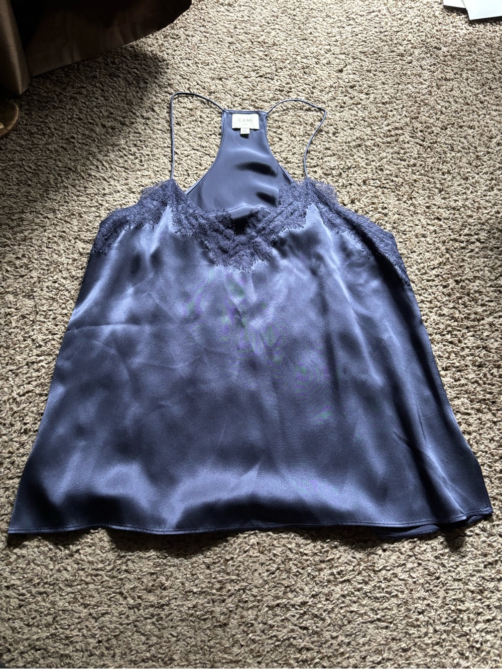 Cami NYC Navy Satin Lace-Trim Camisole